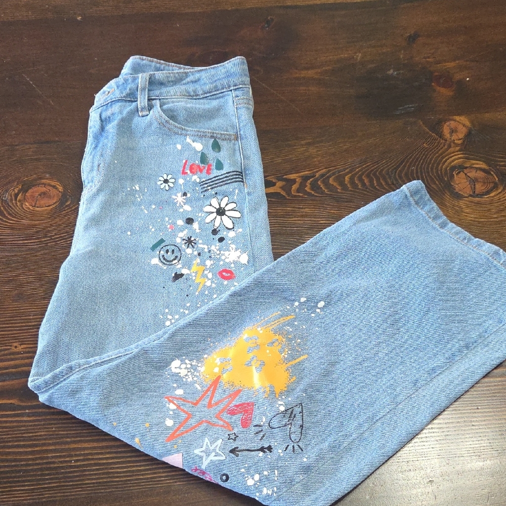 Women's Blue Jeans with Graphic Design